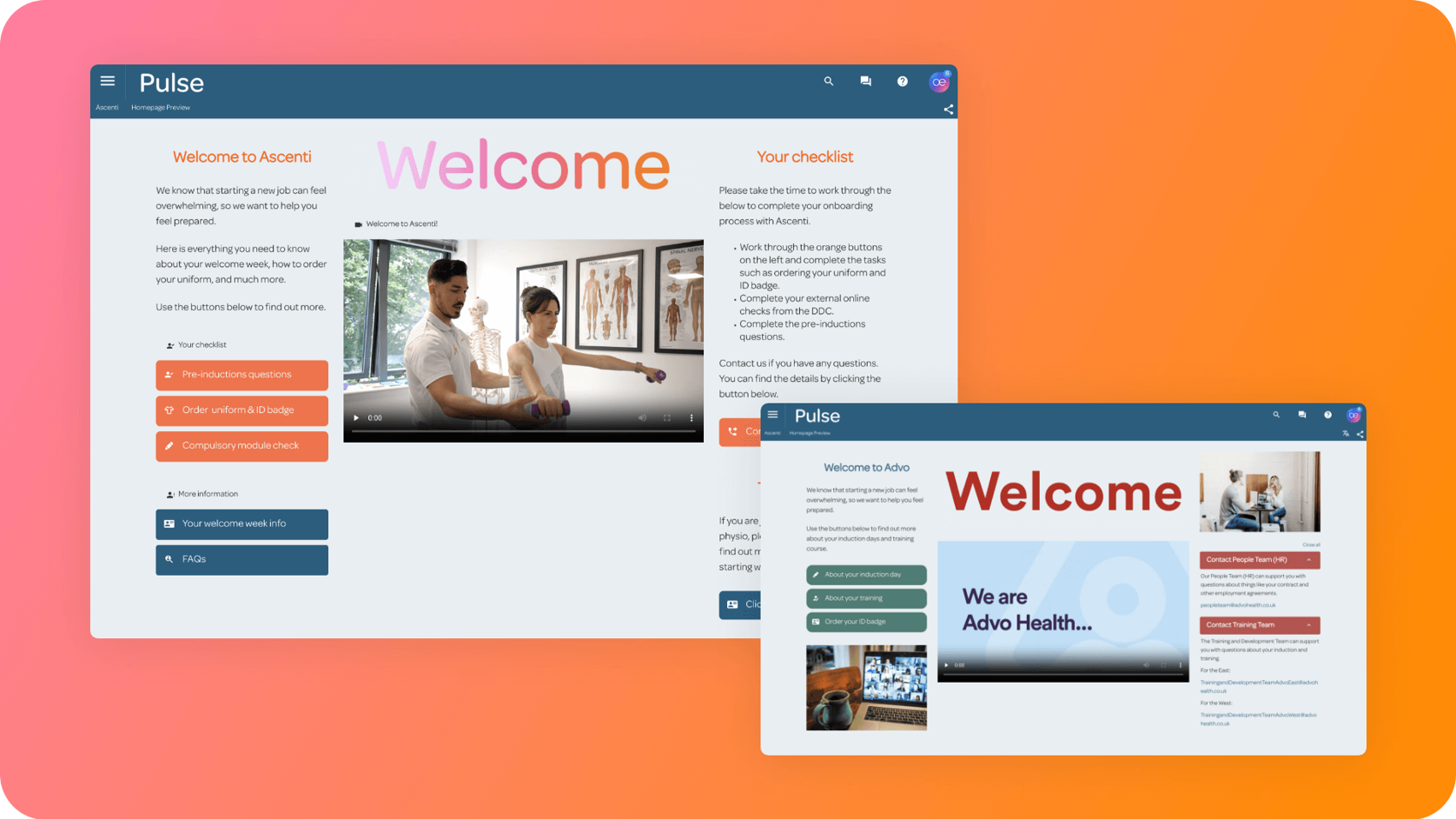 Ascenti intranet onboarding pages
