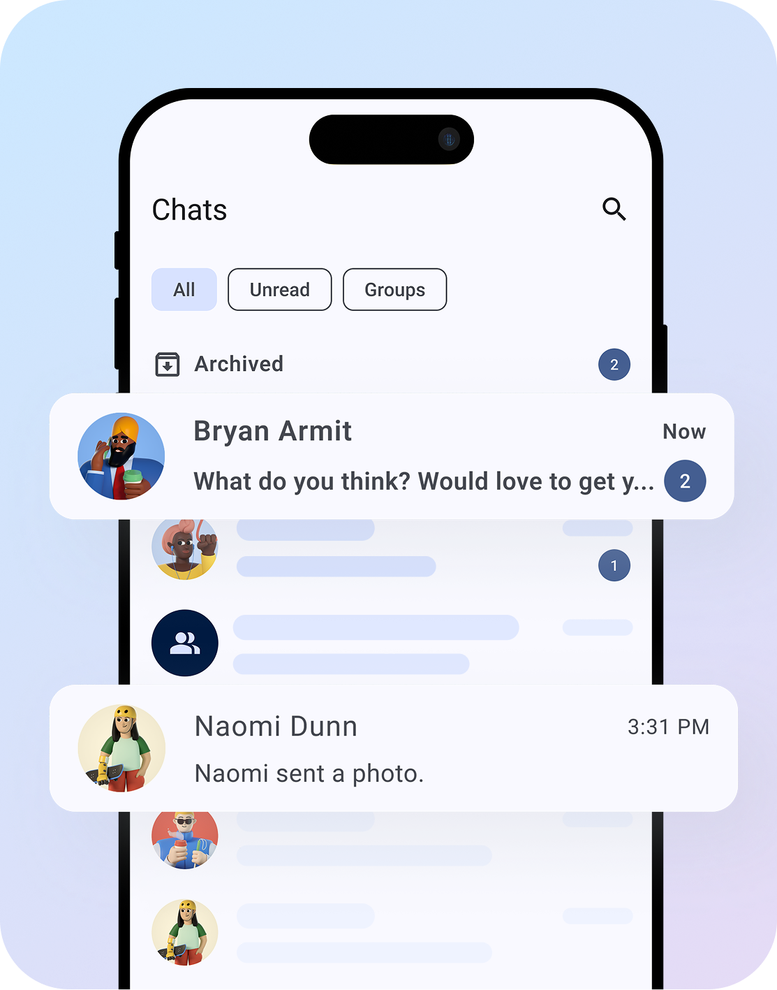 An image showing a mobile phone screen with different instant messenger chats