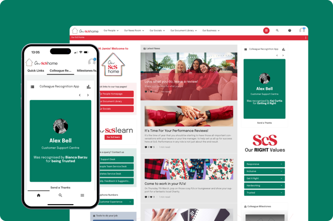 An image showing a desktop and mobile version of ScS's intranet 'Our ScS home'