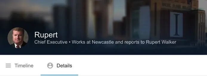 Profile for Chief Executive on company intranet with newsfeed and contact details