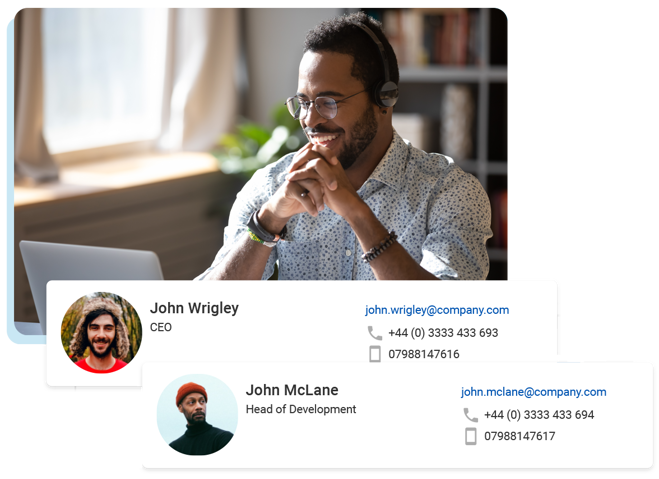 Image shows profile and contact details for CEO & Head of Development