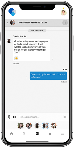 Oak Engage messenger via a mobile intranet app