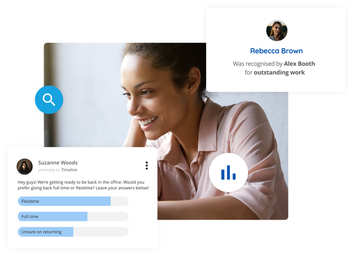 female worker receiving digital praise from a colleague