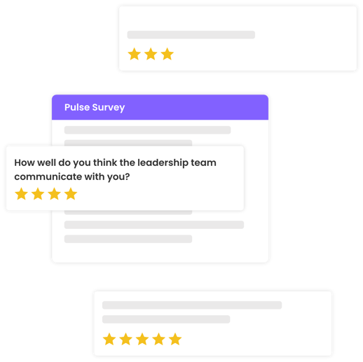 Pulse survey form with star rating question 'How well do you think the leadership communicate with you?' with four stars ranked against it