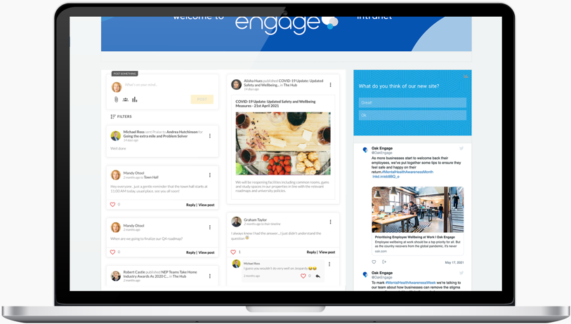 Social and Timeline feed mock up Oak Engage