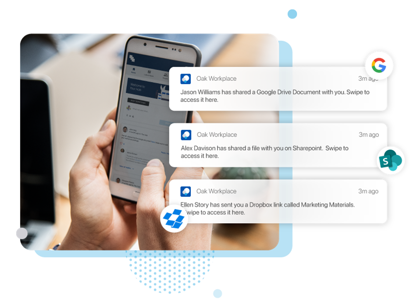 Image shows employee accessing documents through mobile