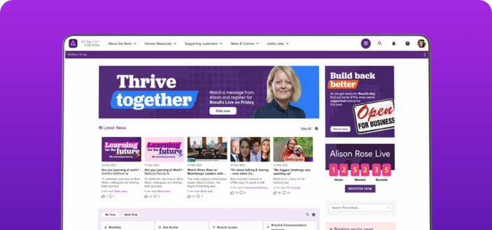 An image showing NatWest's intranet homescreen