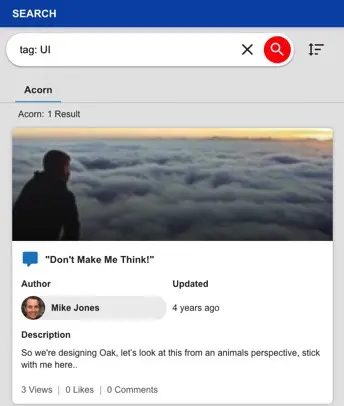 Example of Oak’s tag searching function for content related to certain topics