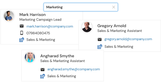 Image shows profiles that match 'Marketing' search term